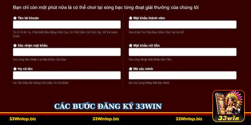 Các bước đăng ký 33Win